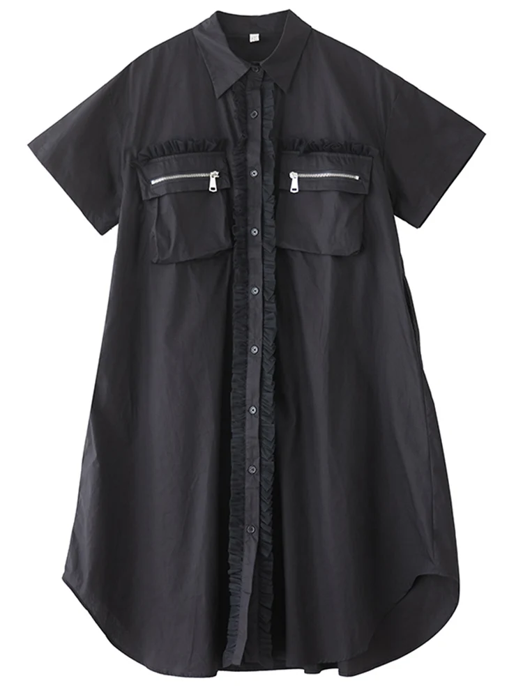 ホワイトビンテージオーバーサイズシャツワンピース レディース 夏新作 半袖 ルーズ カジュアル ロングワンピース ファッション エレガント 服 2025