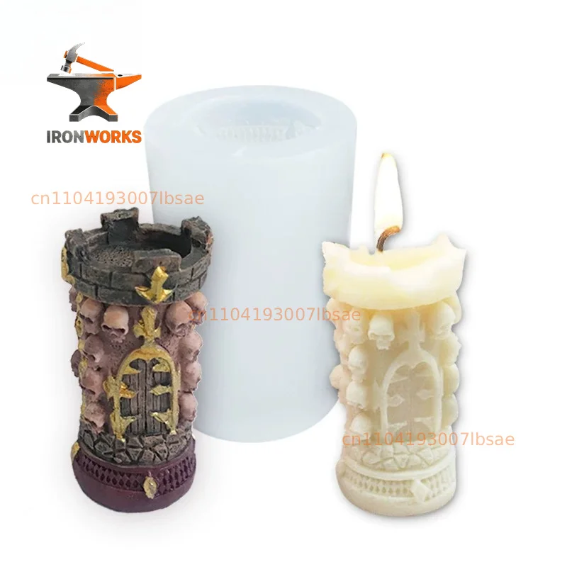 Three-dimensional Skull Tower Silicone Mould Halloween Scented Candles Gypsum Epoxy Fondant Cake Baking Ornament