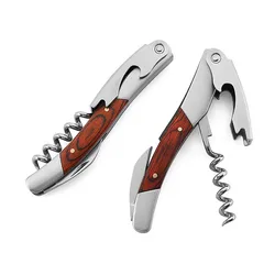 Wine Bottle Openers Portable Wine Opener Wood Handle Stainless Steel Folding Knife Corkscrew Jar Bar Beer Kitchen Utensil 4.25''