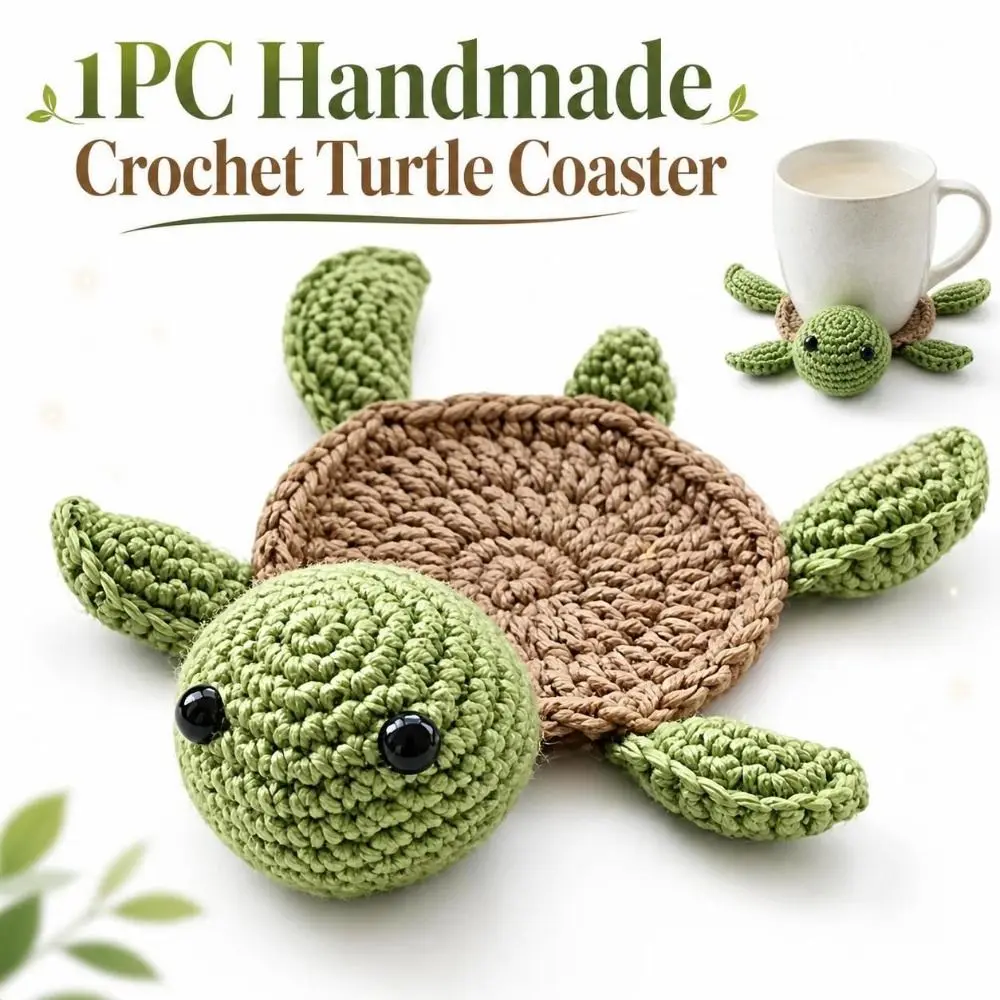 Handmade Crochet Turtle Coaster Heat-Resistant Animal-Shaped Knitted Cup Mat Reusable Non-slip Table Decor Coaster Home Decor