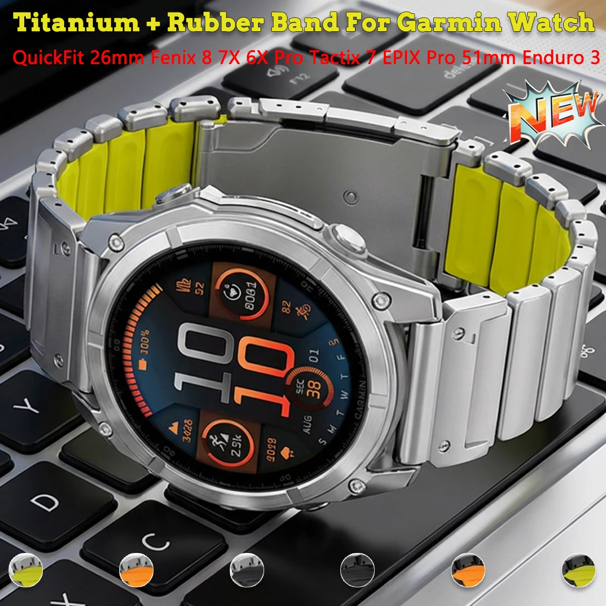 

Titanium+Rubber Band For Garmin Watch Fenix 8 7X 6X Pro Tactix 7 EPIX Pro 51mm QuickFit Metal Strap Enduro 3 2X Instinct 3 50mm