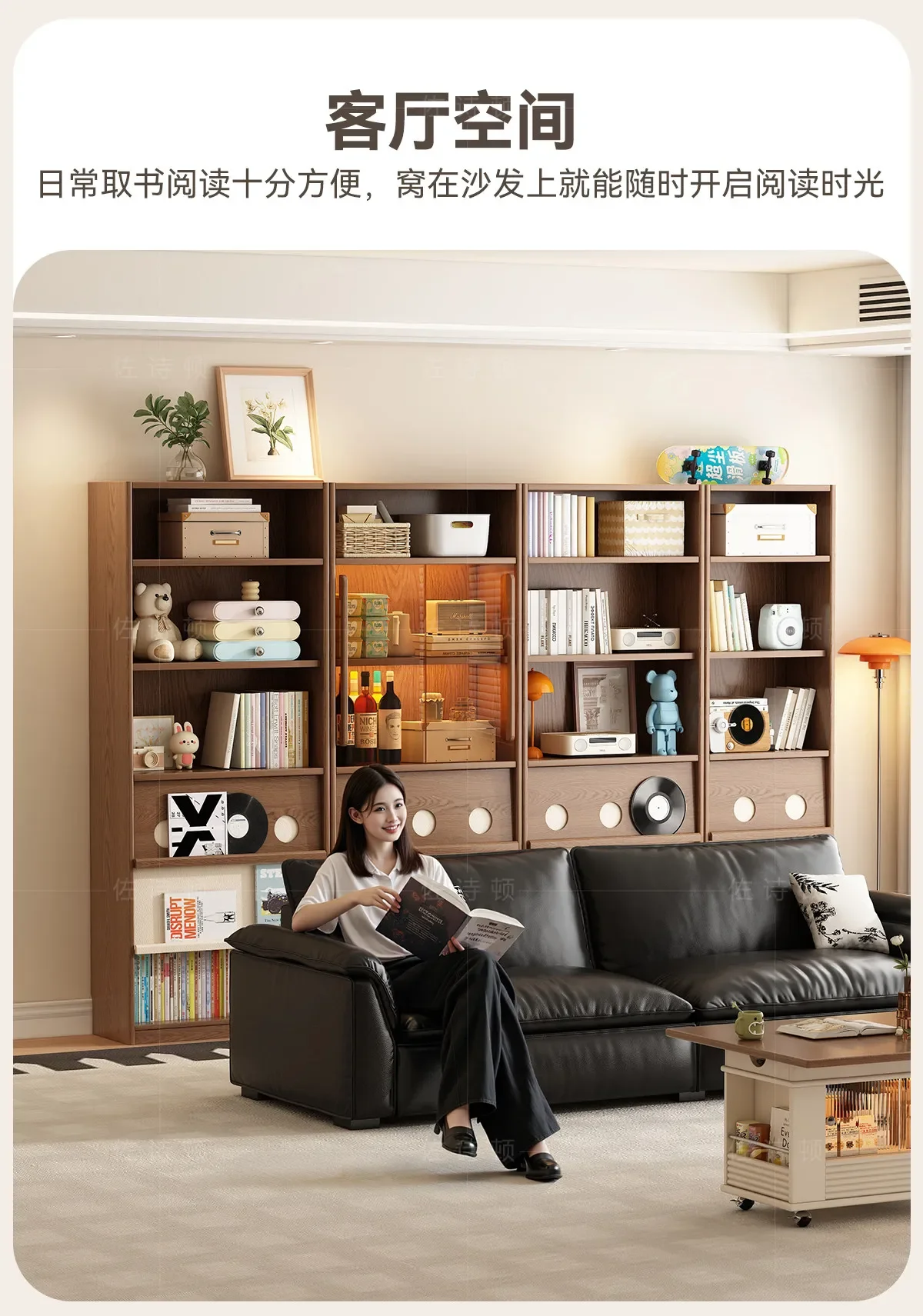 Living room full wall bookcase free combination whole wall bookshelf floor display cabinet small ultra-thin book cabinet