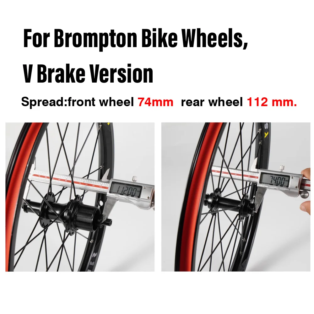 CNC 349 Wheelset for Brompton Bike 16 inch V Brake Wheels Front 74mm Rear 112mm Compatible with SHIMANO/SRAM 9/10/11 Speed