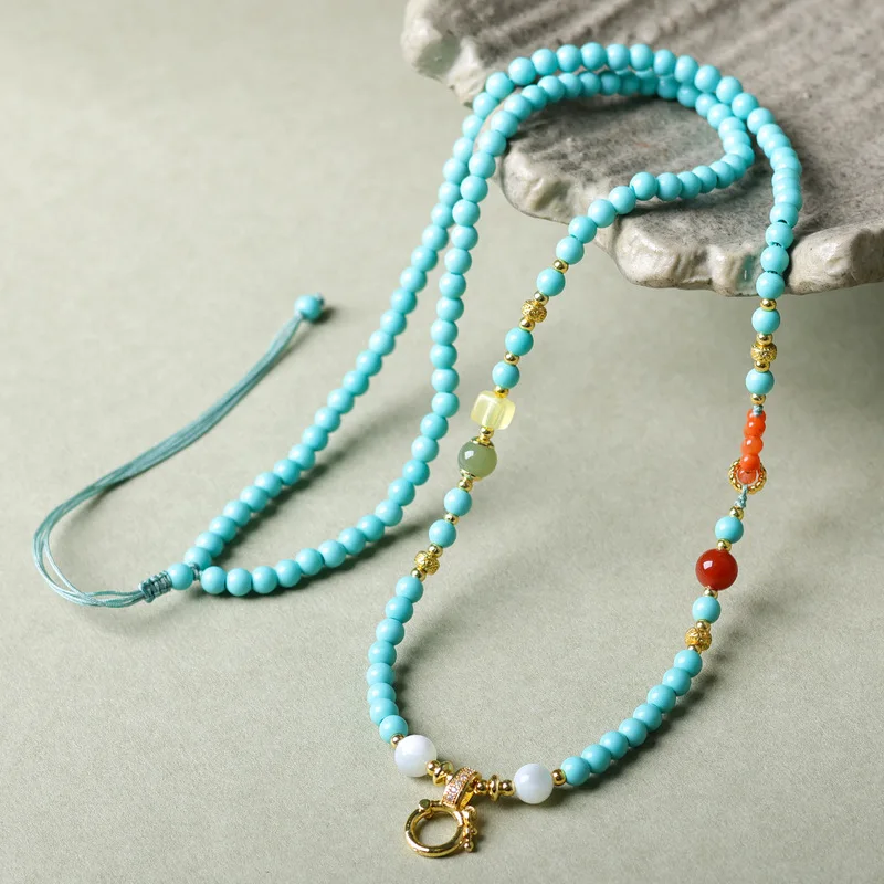 Hand-woven magnesite turquoise new Chinese style versatile necklace cord suitable for hanging South Red Agate and amber pen