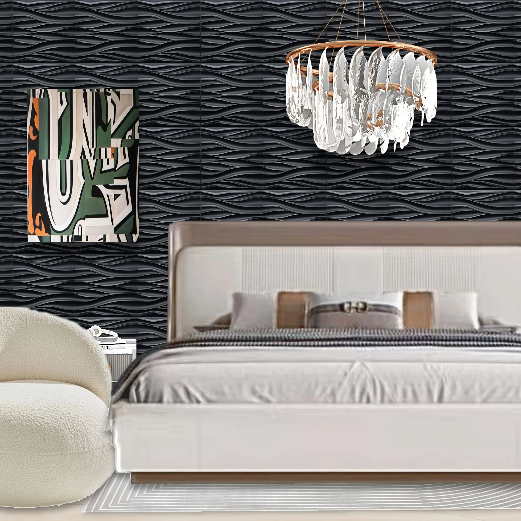 10pcs Premium 3D Wave Stripe Wallpaper PVC Wall Decor for Living Room Bedroom Office Decor TV Background Non-Self Adhesive