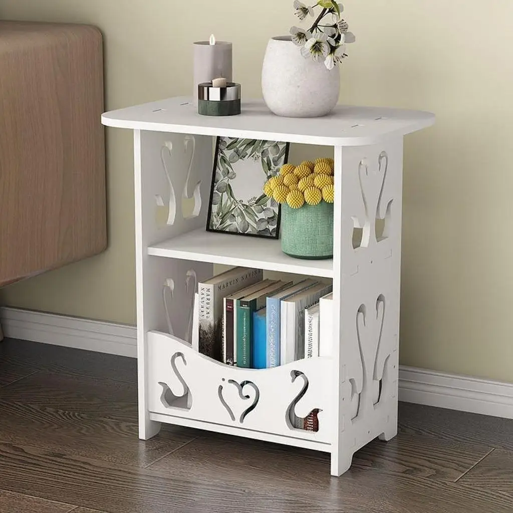 End Table, Small Bedside Table with Storage, Modern Nightstand, Side Table, for Living Room, Bedroom, White image 4
