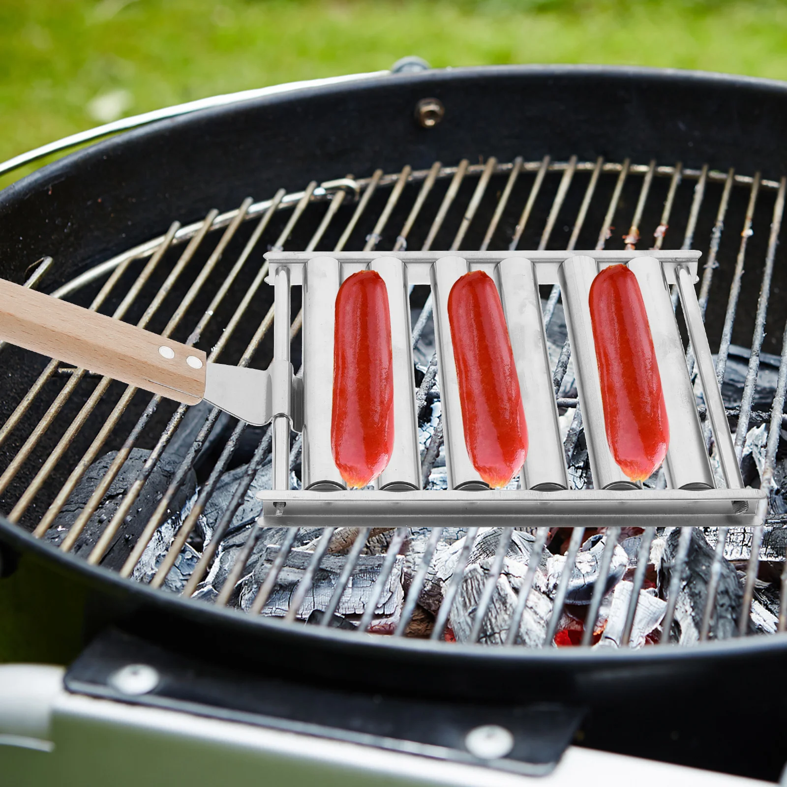 

Stainless Steel Hot Dog Sausage Rack Portable Camping BBQ Outdoor Firewood St Kitchen Barbecue Tool