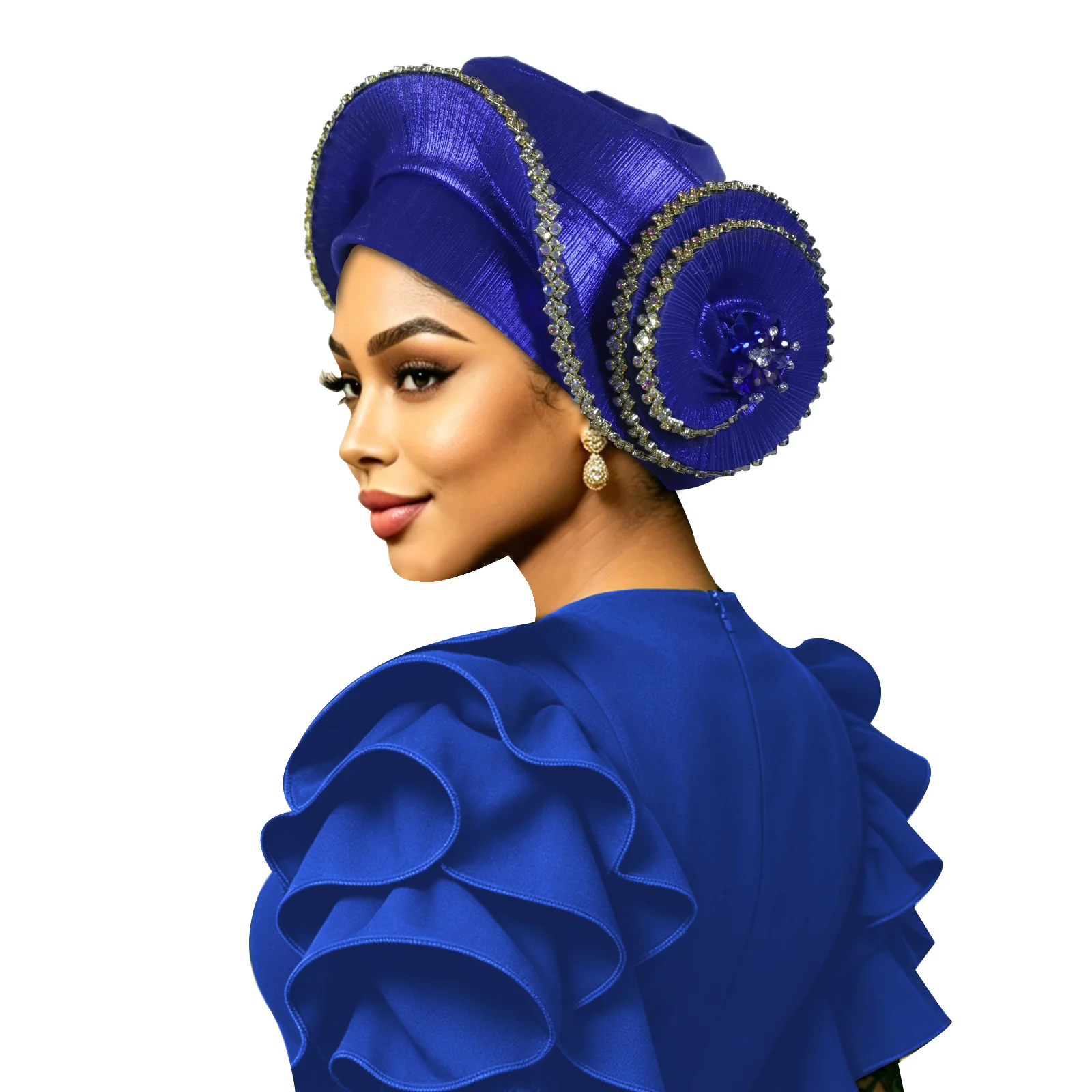 Novelty Spiral Diamond Turban Beret for Women Afrcian Auto Gele Lady Head Wraps Nigerian Headpiece Wedding Party Geles