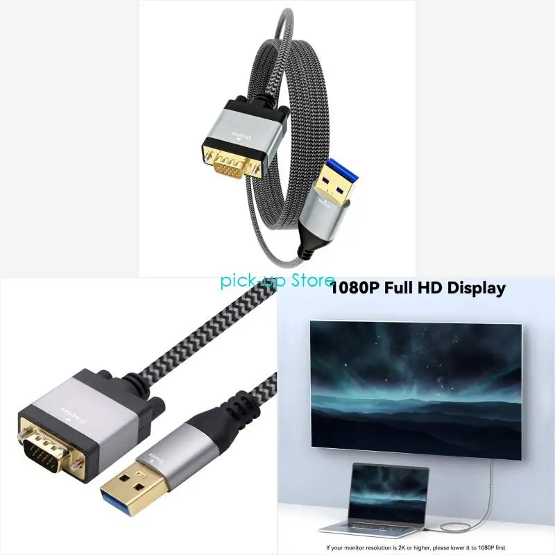 

Q5WA Fast Transmission USB3.0 To VGA Cable For Monitors Projectors 5Gbps Bandwidth
