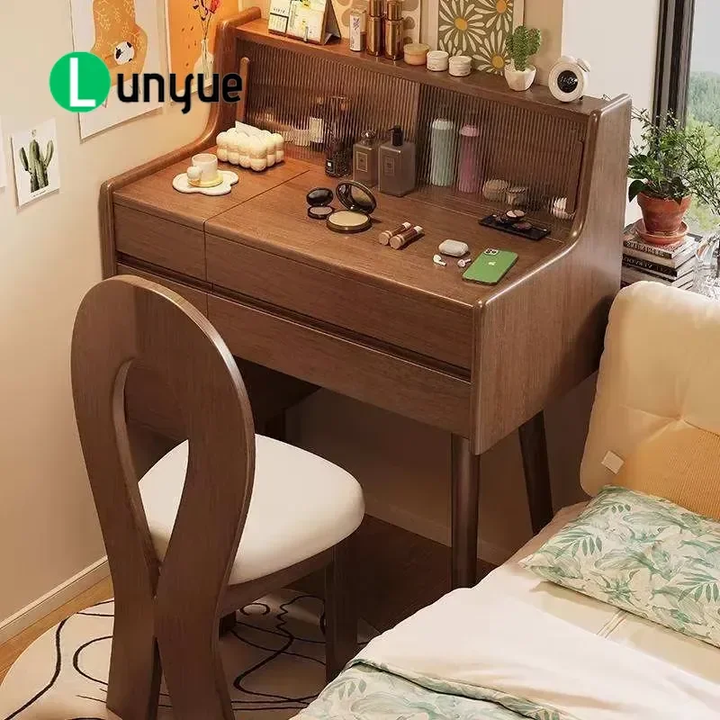 Dressing Table with Mirror and Lamp Multi Drawer Dresser with Stool Bedroom Furniture Set for Home Use Space Saving Storage