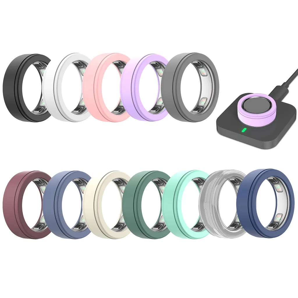 Pacote com 12 Capas Protetoras de Silicone Macio e Elástico Anti-Risco para Oura Ring 5, Suporta Carregamento com a Capa Colocada