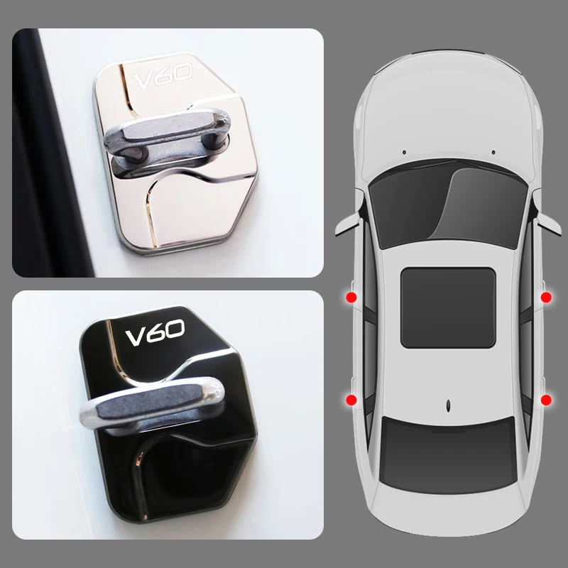 4Pcs Car Door Lock Protective Cover for Volvo V60 Logo V40 XC40 XC60 XC90 Stainless Steel Anti Rust Decorative Case Accessories