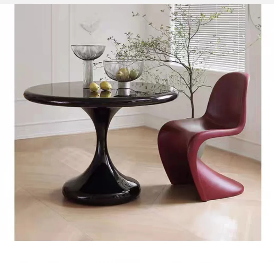 

-French Cream Vintage Simple Designer Dining Table Set Modern Style Outdoor Balcony Leisure & Meeting Wooden Water Drop Table