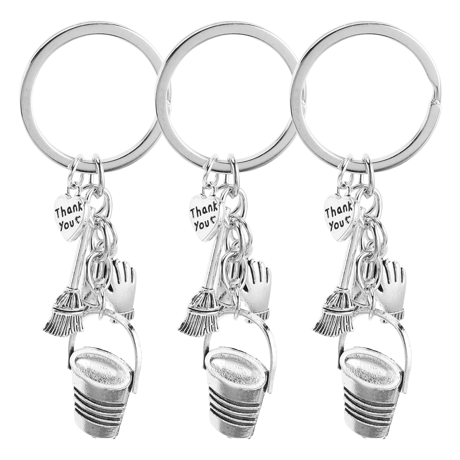 

3 Pcs Creative Key Chain Broom and Dust Pan Cleaning Keychain Keyring Dustpan Zinc Alloy Bag Pendant American Broomstick Decor