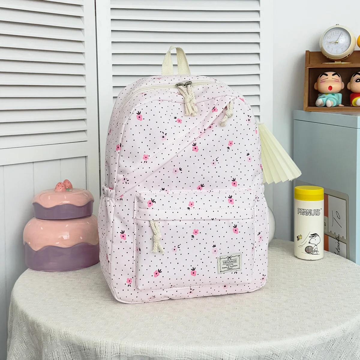 Sweet Polka Dot Floral Girls Backpack,Lightweight Multi-compartment All-purpose Bag, Students Backpack for Campus Outdoor Travel