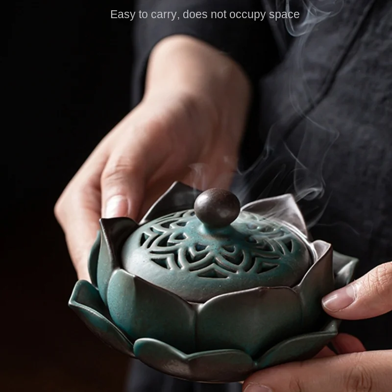 

Ceramic lotus incense burner creative vintage living room ornaments Zen aromatherapy burner mosquito repellent home indoor