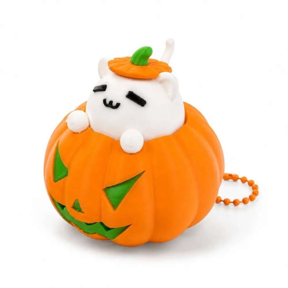 Cute Halloween Pumpkin Cat Clicker Keychain Creative Button Press 3D Printed Pendant Keyboard-style Orange Fidget Bag Accessory