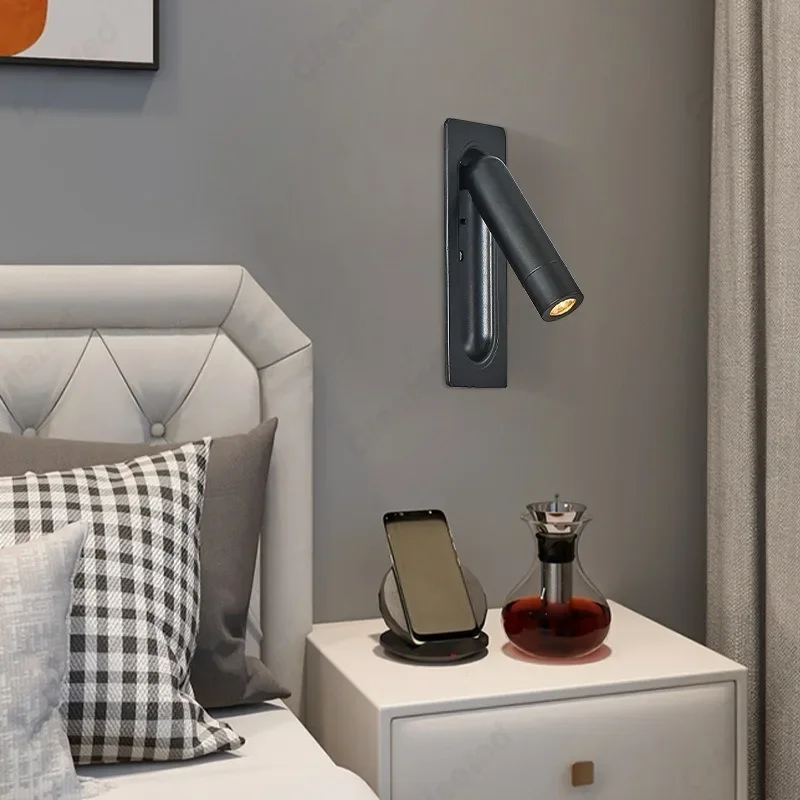 Simple LED Embedded with Switch Wall Light 3W Warm Light Spotlight Reading Light USB Charging Port Indoor Bedroom Bedside Lamp