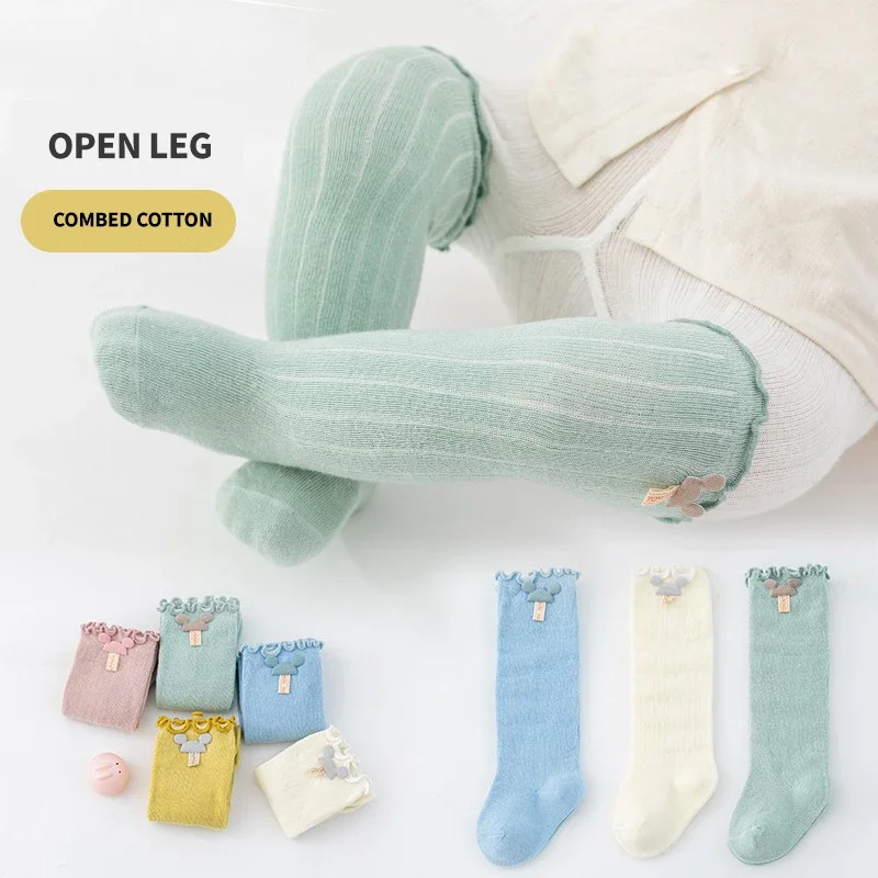 

3 Pairs Baby Girls Boys Knee High Socks Gift Soft Cute Cozy Cartoon Skin-friendly Cotton Solid Lace Thigh Stockings For Baby