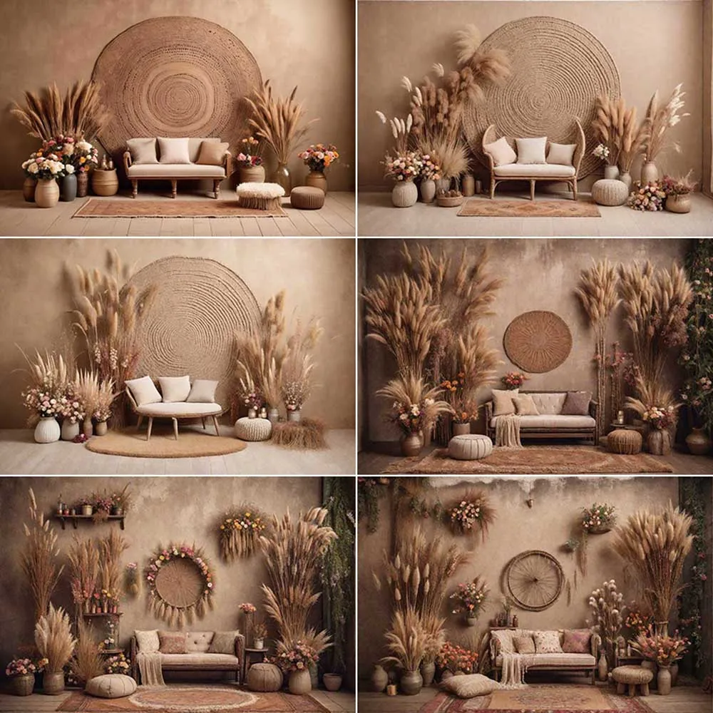 MOON.QG Autumn Bohemian Living Room Backdrop 2024 Thanksgiving Rural Farm Photozone Background Photography Studio Shooting Props