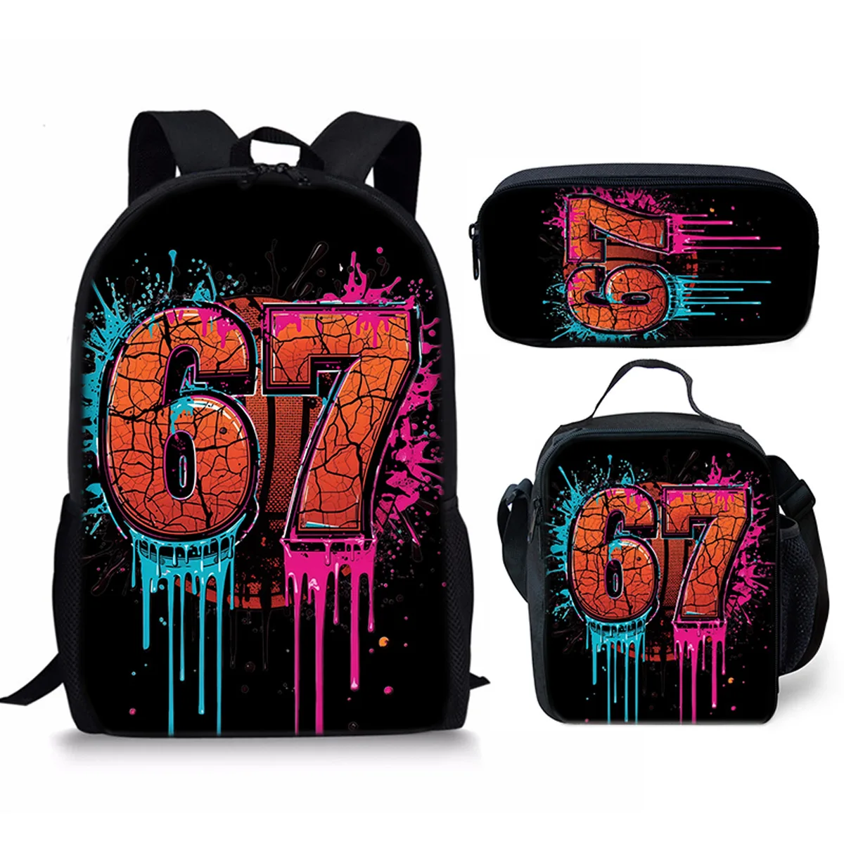 Hip Hop Youthful 67 six seven 3D Print 3pcs/Set Student Travel bags Laptop Daypack Backpack Crossbody Lunch Bag Pencil Case