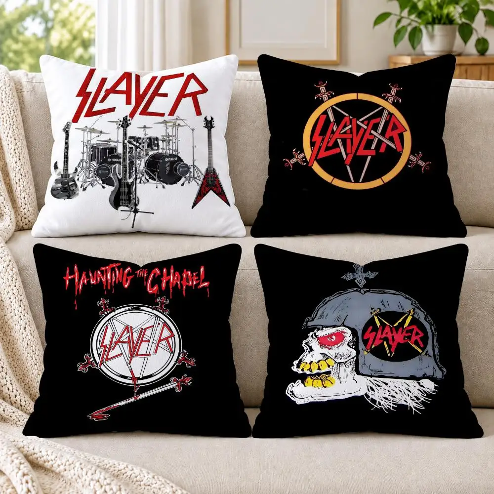 Heavy Metal Band S-Slayer Cushion Cover Short Plush Double-Sided Printing Sofa Bedroom Pillow Case Aesthetic Home Decor