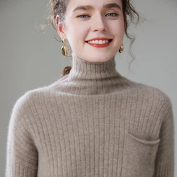 Women High Elastic Pullover 100% Cashmere Sweater Winter New Turtleneck Sweater Female Warm Soft Basic Jumper Solid Slim Tops