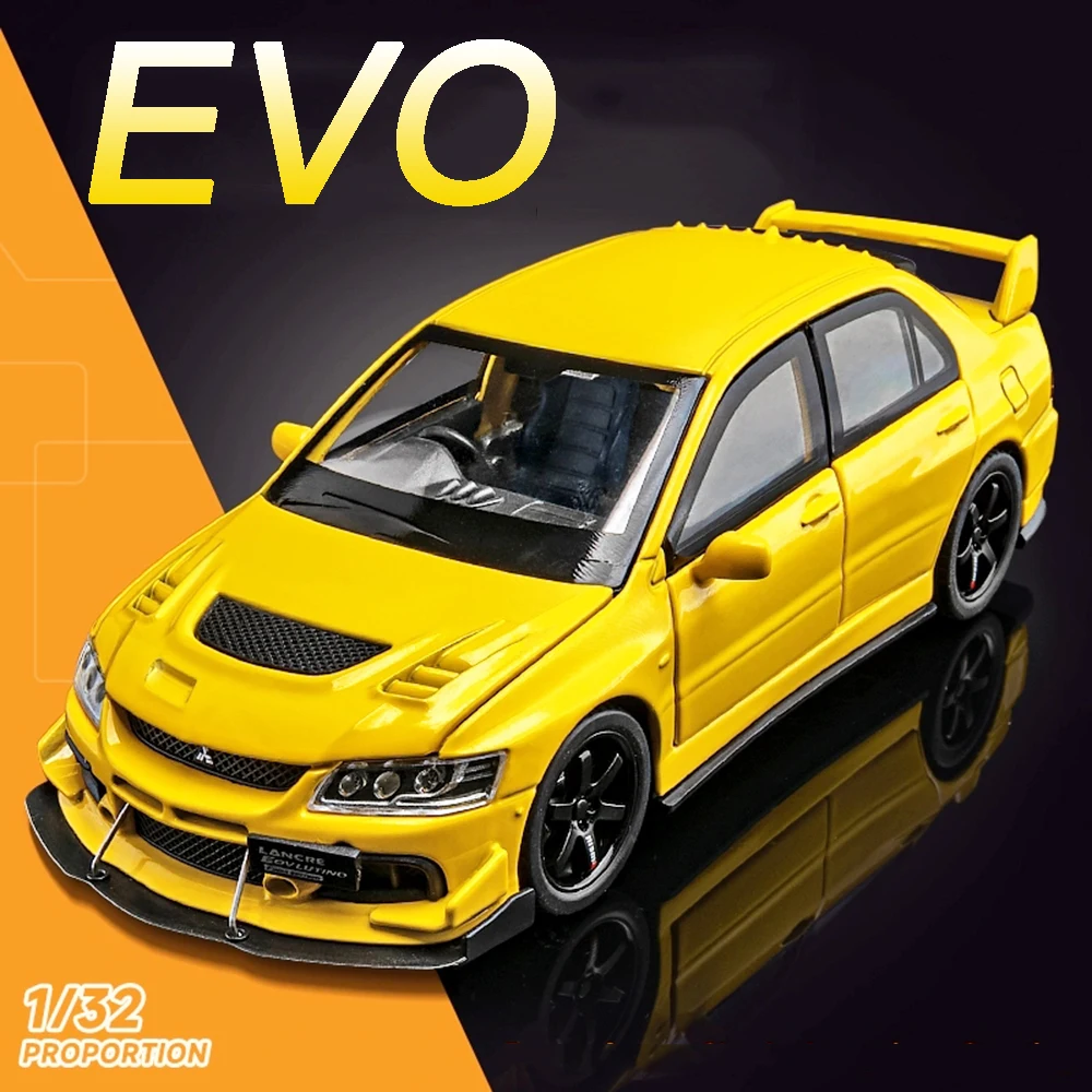 Modèle de jouet Mitsubishi Lancer Evolution IX, voitures de sport en alliage moulé sous pression, traction arrière, 6 portes ouvertes, lumière sonore, supercar, cadeaux pour enfants, 1:32