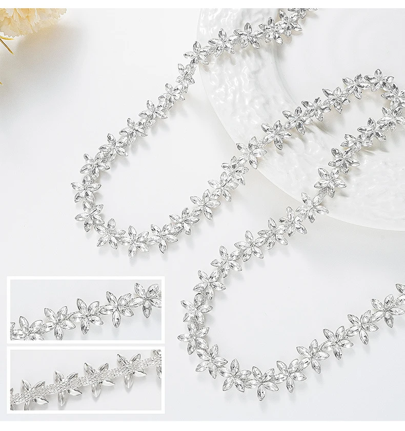 10 Yards Strasskette Kristalldiamant DIY Bastelzubehör Blumenförmiges Strassband Nähzubehör Geschenke Dekoration – Detail 2