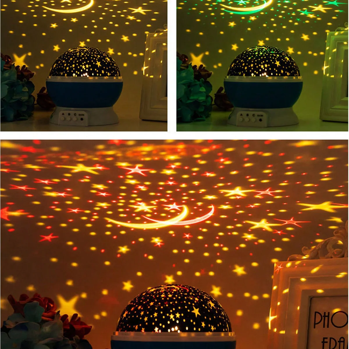 LED Bedside Lamp Projector Starry Sky Night Light Baby Room Decorative Lights Rotating Starry Nursery Moon Galaxy Table Lamp