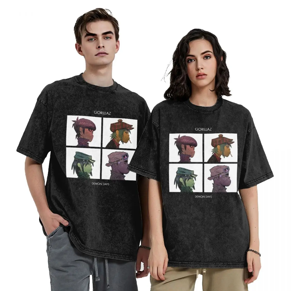 Music Band Gorillaz Demon Days T Shirt Hip Hop Washed Oversize T-Shirts Fashion Men Women Tops Streetwear Graphic Tees