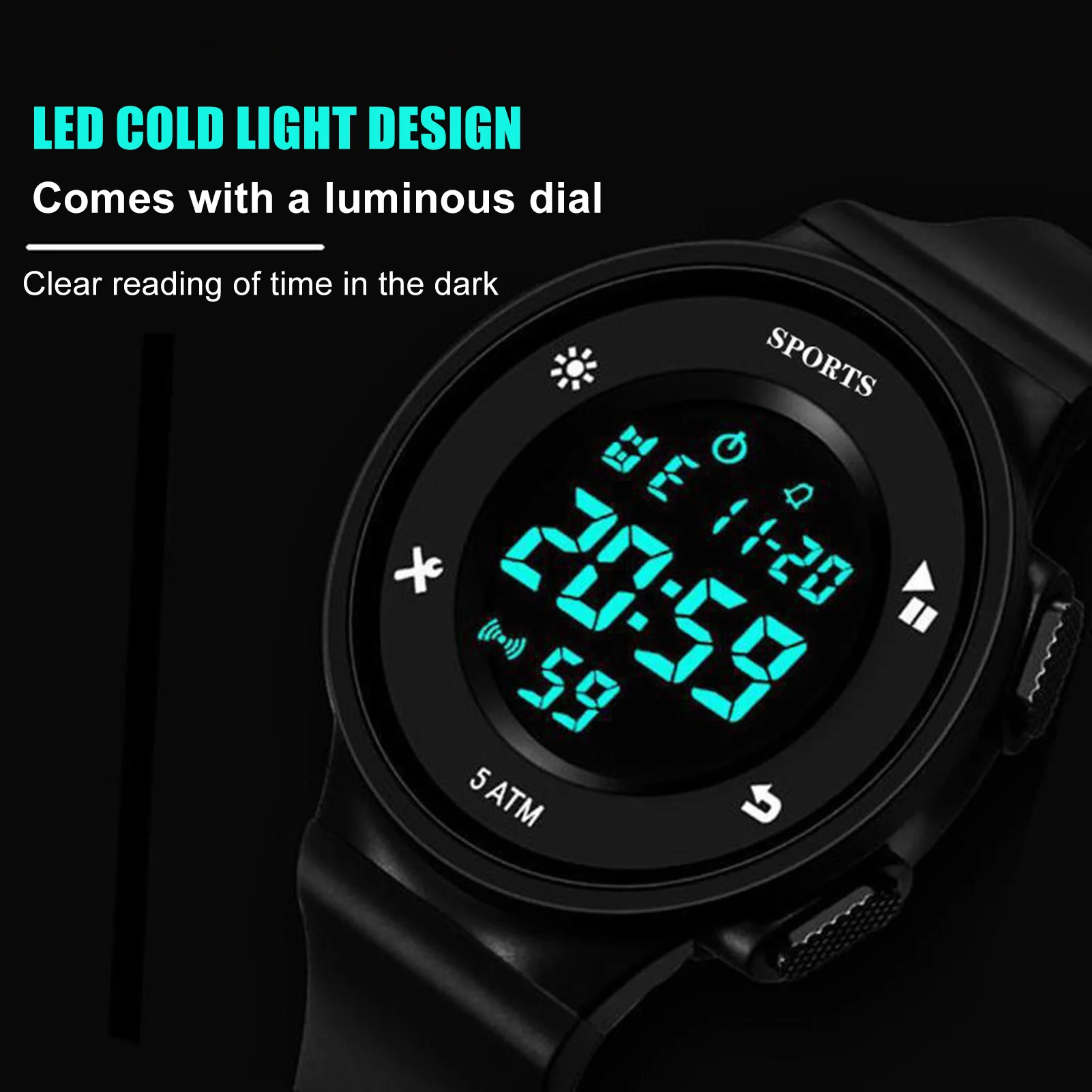 Waterproof Sports Wristwatch Unisex LED Calendar Watches Alarm Clock for Outdoor Exercise