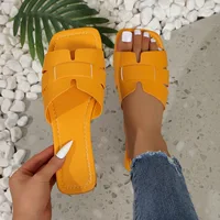 Women's Flat Sandals Summer Fashion Slip-On Slippers Square Toe Open-Toe Design, Suitable for Everyday Women Wear Flat Slippers - Image 5