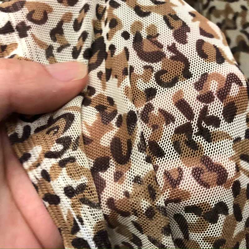 Summer Cool Fabric Leopard Print Fine Hole Elastic Mesh Dress Dance Skirt Slightly Transparent Fashion Shawl Fabric Soft