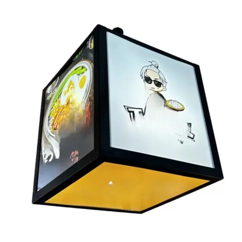 Rotating hanging light box, five-sided luminous display hanging signboard