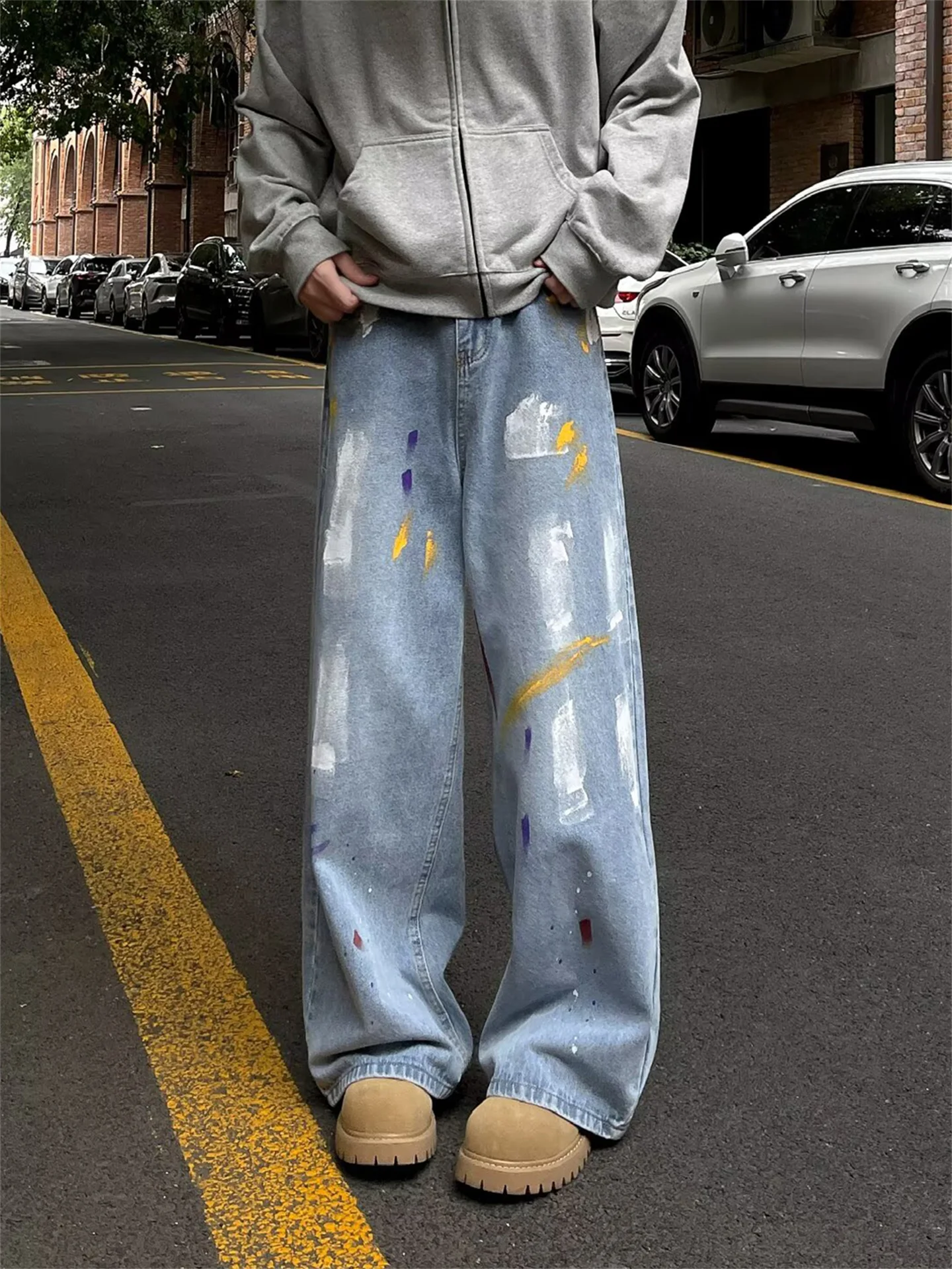 

American High Street Men's Jeans Summer Loose Wide Leg Trendy fiti Wa Straight Tube Pants Vintage Sle Casual Jeans