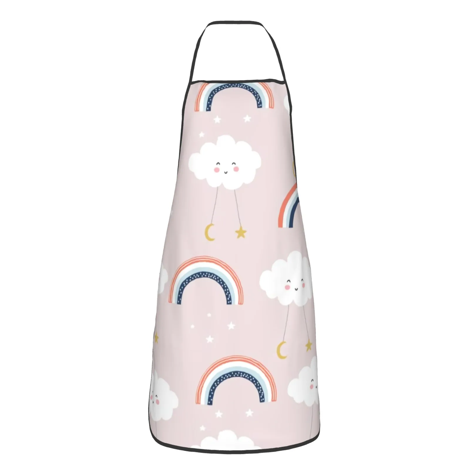 Colorful Polyester locking hem Apron Home Cooking Baking Kitchen Clouds Apron Bohemian Blue Clouds Floral Pattern Red Background