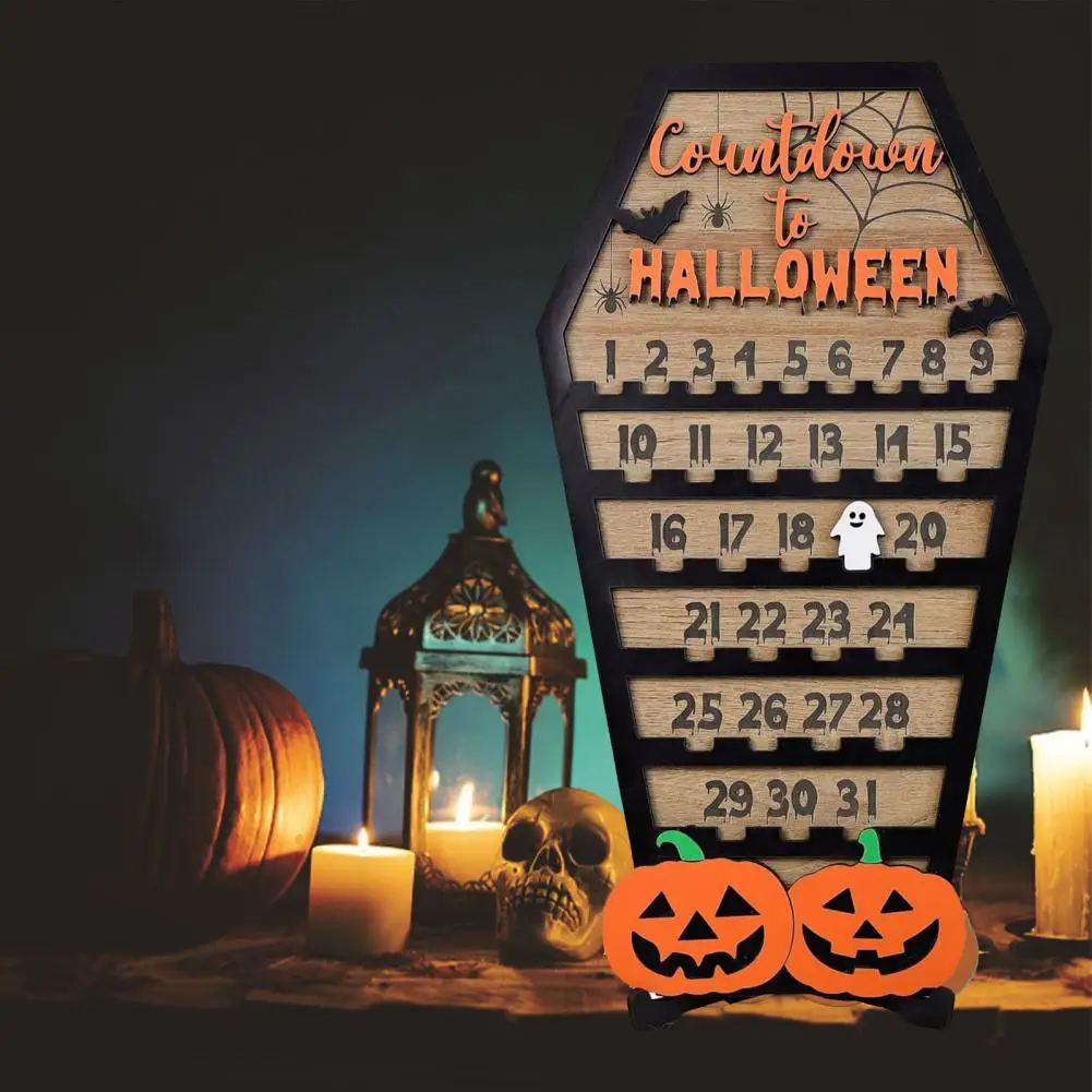 Spooky Touch Decor Spooky Halloween Countdown Calendar with Movable Ghost Token 31 Days of Fun Festive Home Decor Wood for Table