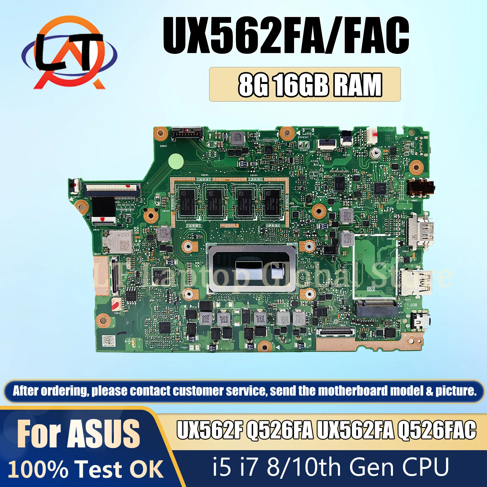 

UX562FAC Laptop Motherboard For ASUS ZenBook UX562F Q526FA UX562FA Q526FAC Mainboard I5 I7 8th/10th CPU 8G/12G/16G RAM ddr4