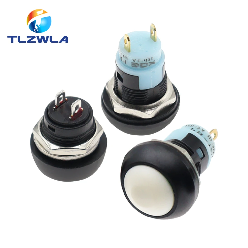 10PCS DIY Mini 12mm Momentary Waterproof Push Button Switch Horn Blue White Green Red Yellow Black 1A 250V Self-reset