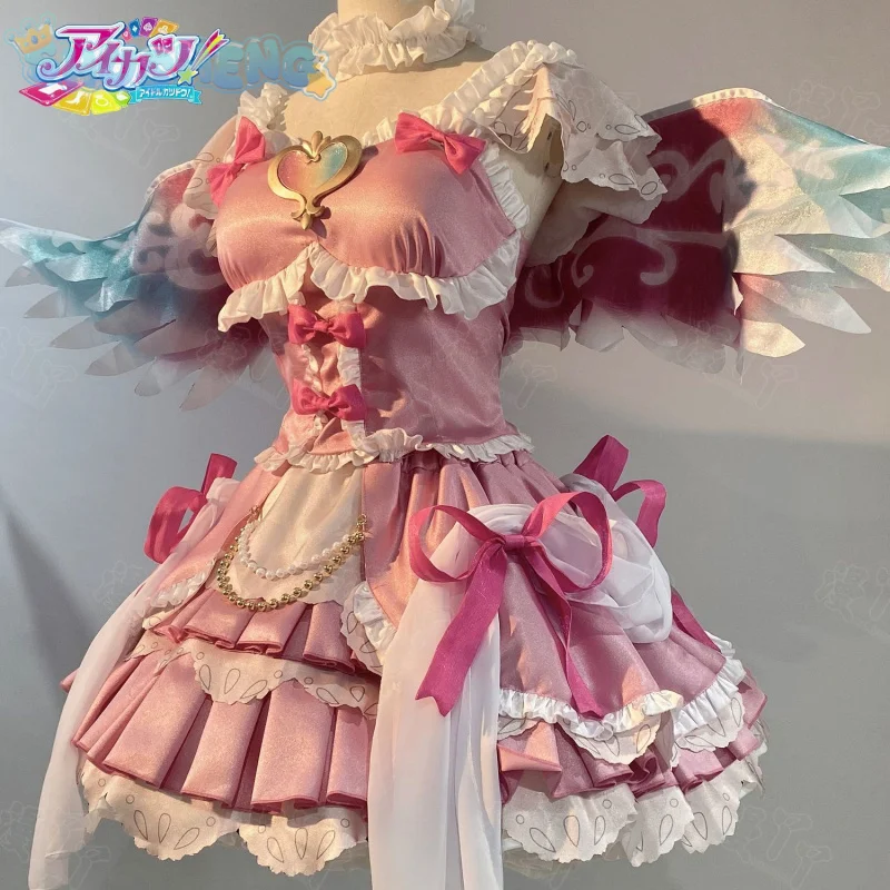 Hoshimiya Ichigo Cosplay Anime Aikatsu! Series Costume Wings Accessories Earrings Cute Pink Lolita Halloween Party Dress Uniform