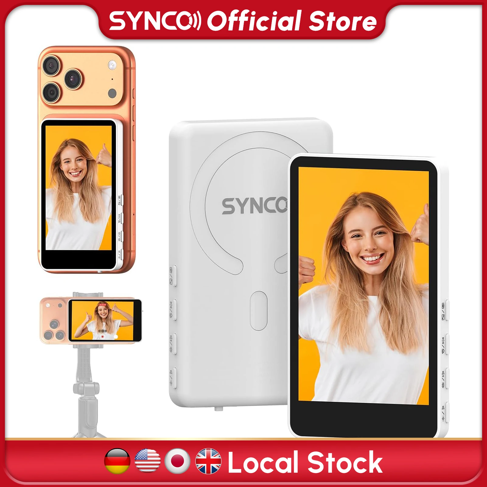 SYNCO XView M4 4インチ磁気式Vlog自撮りモニタースクリーン P2P WiFi不要 Bluetoothリモコン iPhone背面カメラ撮影用