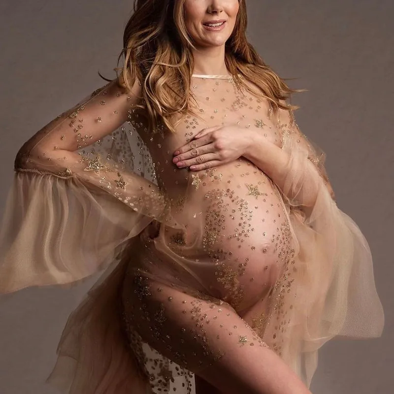 Women's Maternity See Through Lace Dress Photography Dress Sexy Gown, Pregnant Women's Clothing