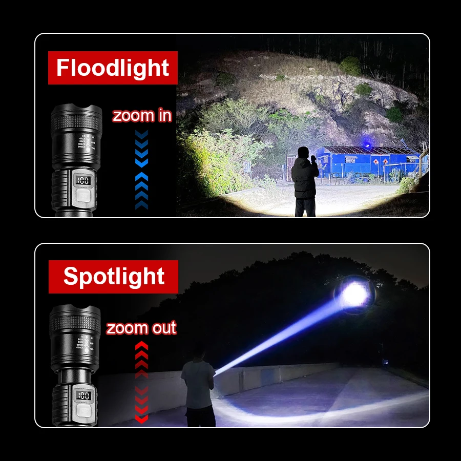 Super Bright XHP350 Flashlight USB Rechargeable Long Range 6000M LED Tactical Torch Outdoor Camping Emergency Fishing Lighting