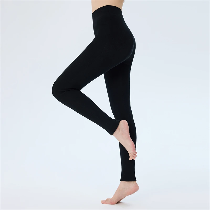 CHICUU المرأة آلة قابل للغسل 100% الصوف طماق سميكة سلس الخريف الشتاء مرونة الأساسية عالية الخصر الدفء متماسكة يغطي الرجل #6