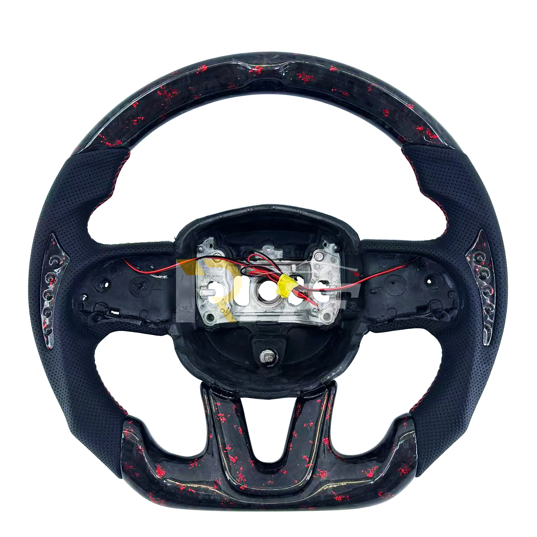 

for Dodge Challenger Charger Hellcat SRT 2015+ Forged Red Carbon Fiber Steering Wheel Without airbags