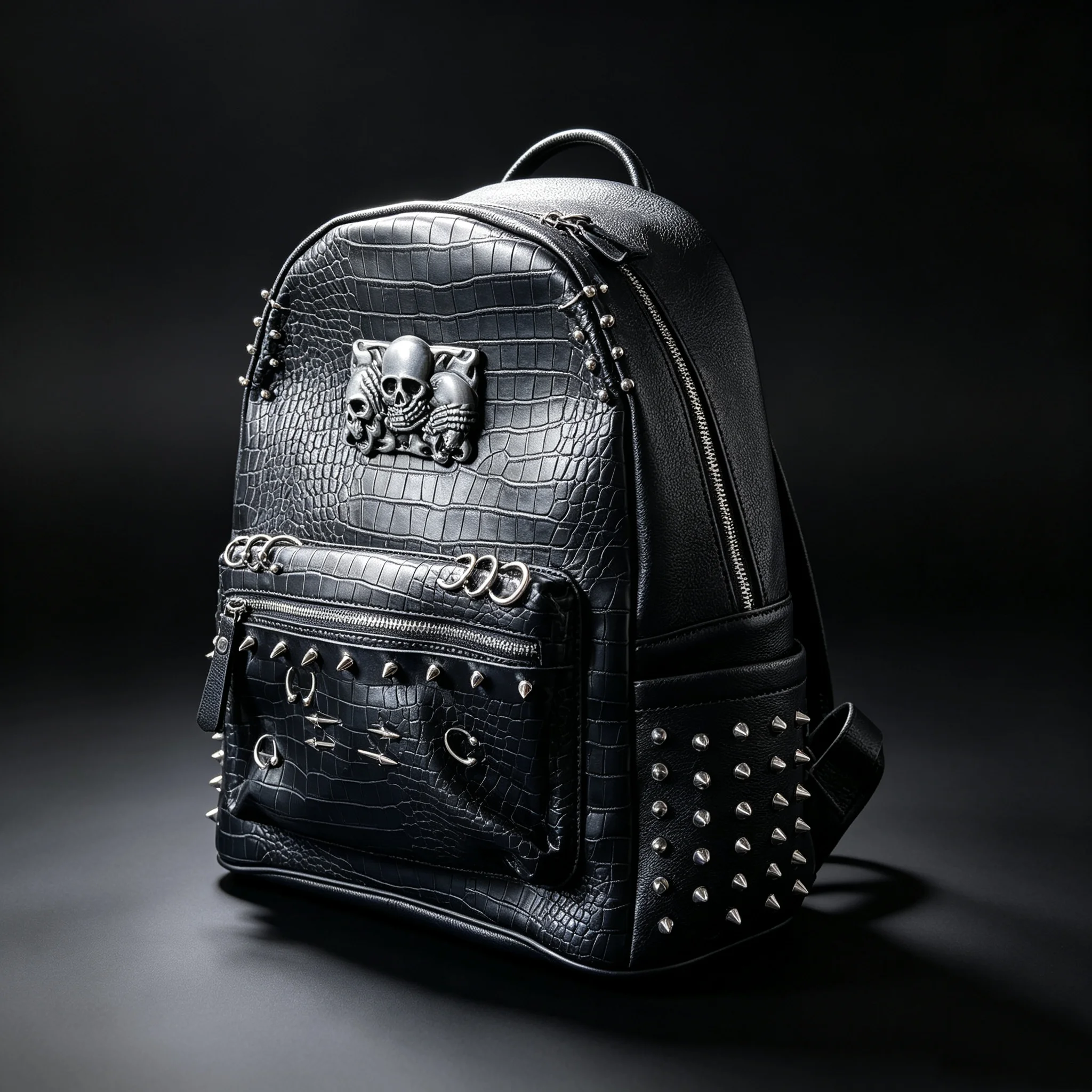 Women’s Harajuku Metal Skull Backpacks College Large Capacity Bag Gothic Punk PU Leather Shoulder Bag Rivet Y2K Backpack