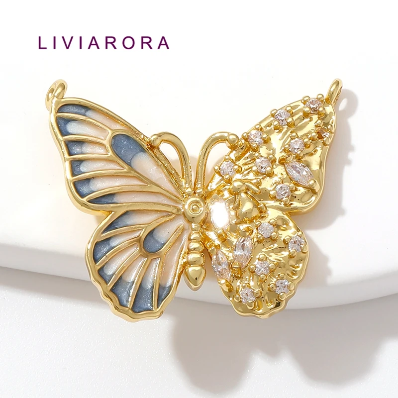 1/2/3Pcs 18K Gold Plated Brass Asymmetrical Butterfly Charms Pendant For Jewelry Making,Enamel Wing Charm For Necklace Making