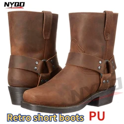Metal Double Zipper Motorcycle Men's Boots Fashion Mid Top Waterproof Riding Motorcyclist Boots Martin Boots