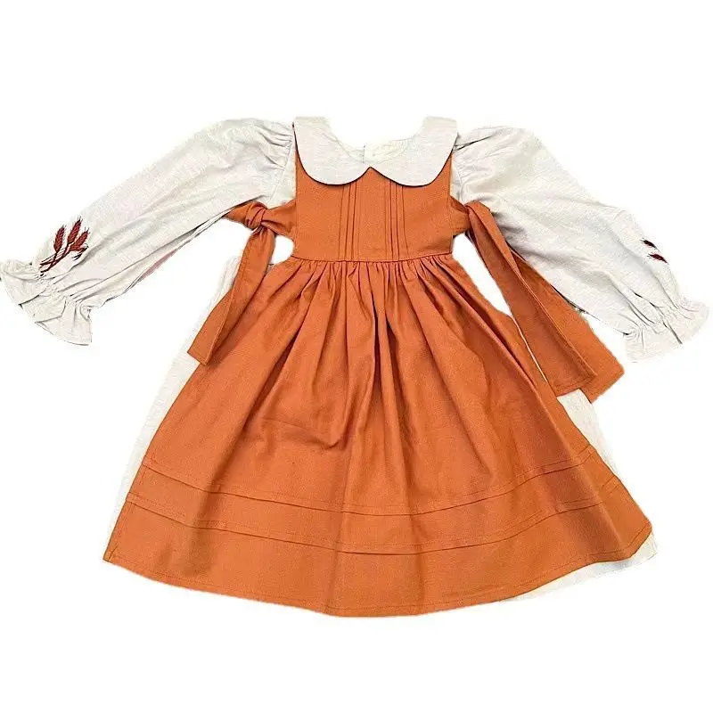 Children Clothing Girls Set Mori Waist Apron Embbroidered Dress Princess 2024 New Fashionable Spring and Summer Casual Dress